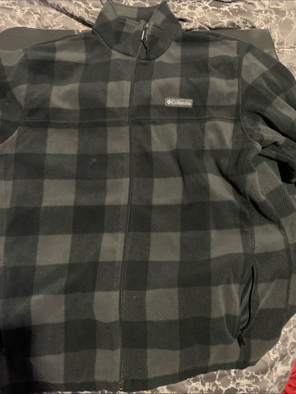 Columbia Men's Black & Gray Plaid Fleece Jacket - Full Zip